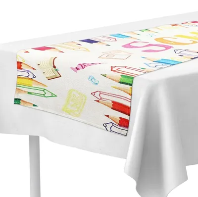 Produktbild von Tischläufer Einschulung 180x35cm Leinen Weiß Schulanfang Dekoration