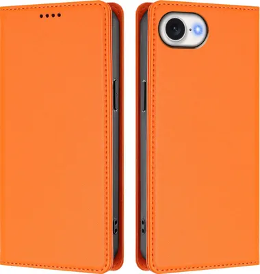 Produktbild von Handyhülle für iPhone 16e/iPhone 17e, Kunstleder Klapphülle Stoßfeste Magnetische Hülle mit Ständer Orange