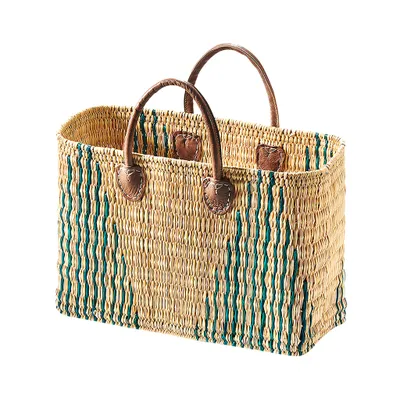Obrázek produktu pro Kobolo bag taška z mořské trávy basket bag STRIPES - kožená rukojeť - zelený vzor - taška přes rameno shoulder bag shopping bag bag transport basket shopper