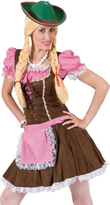 Produktbild von Dirndl Kleid - Tirolerin  Kostüm für Damen - Braun Rosa Größe: 40/42