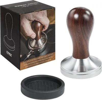 Obrázek produktu pro Espresso pěchovadlo 58 mm, nerezová deska, dřevěná rukojeť, pro baristy