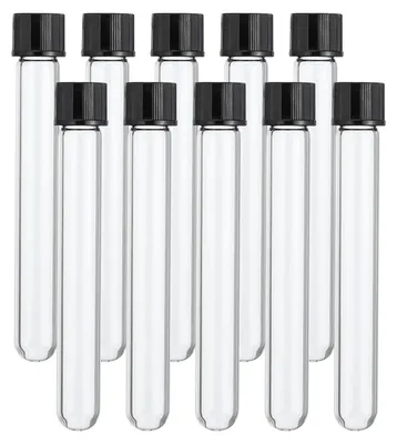 Obrázok produktu pre Omgoods – Súprava 10 priehľadných sklenených skúmaviek s objemom 10 ml a plastovými viečkami
