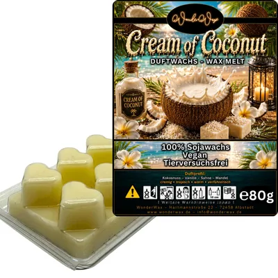 Produktbild von WonderWax Duftwachs Wax Melts für Duftlampe, 6 Herzen Duftmelt Wachsmelt Sojawachs Duftwachs Würfel für Raumdüfte, Wachs Duftöl Winter Indoor Schmelzen für Aromalampe Cream of Coconut