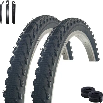 Produktbild von 2 x VEE Rubber V185 26" Fahrradreifen Schwarz 51-559 (26 x 2.00) + 2 x passende Schläuche AV inkl. Reifenheber
