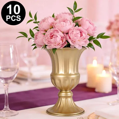 Image de Vases en métal pour mariage - Lot de 10 pots de fleurs pour décoration de table - Fer - Pour la décoration de mariage - Pour la décoration de table de Noël et de Thanksgiving - Doré