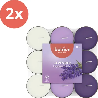 Produktbild von Bolsius - Duftteelicht - 18 Stück pro Packung - Lavendel - Vorteilspack - 36 Stücke - 2 Verpackung