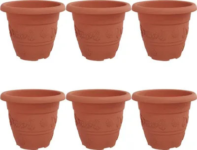 Image de vidaXL Pot de fleurs rond, lot de 6, rouge brique, Ø 22 x 18 cm, plastique