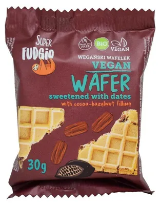 WAFELEK Z KREMEM KAKAOWO - ORZECHOWYM SŁODZONY DAKTYLAMI BIO 30 g - ME GUSTO (SUPER FUDGIO)