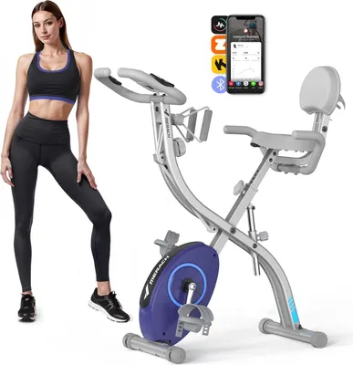 Image de Vélo D'appartement 4 En 1 Pliable - Merach, 16 Niveaux De Résistance Magnétique, Compatible Kinomap & Zwift, Charge Max 136 kg