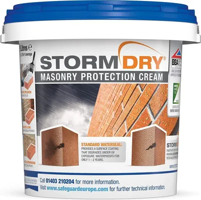 Produktbild von Stormdry Fassadenschutzcreme - Imprägnierung Stein Ziegel Mauerwerk für außen - 5L - 25 Jahre Schutz gegen Schlagregen und eindringende Feuchtigkeit