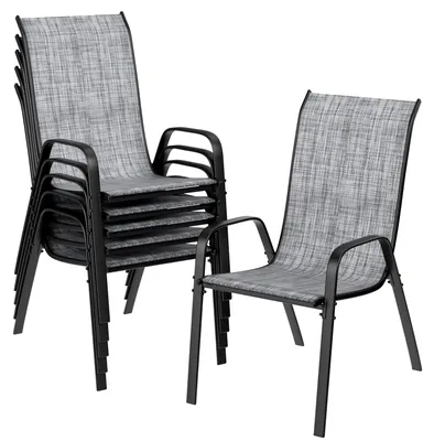 Produktbild von Gartenstühle 6er Set - Hochlehner Camping- und Terrassenstuhl - Stapelbar - Metallgestell - Textilene - Bis 150 kg - 54x69x93 cm - Leinen Grau