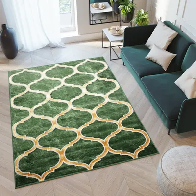 Image de Tapis Salon Chambre à coucher Modernes Chinés Design Vert Oekotex 140 x 200 cm