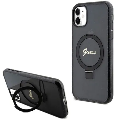 Obrázok produktu pre Guess Ring Stand Script Glitter Magsafe Puzdro Pre Iphone 11 / Xr - Čierne