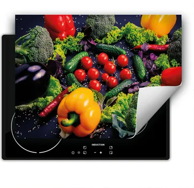 Produktbild von DarHaus Herdabdeckplatte 80x52 cm Anti Rutsch Matte Aufrollbar, bunt - Gemüse