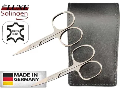 Produktbild von 2x Nagelschere Solingen – extra scharf mit gebogener Schneide, gehärteter Stahl, für Finger- & Fußnägel, inkl. Echtleder-Etui Schwarz