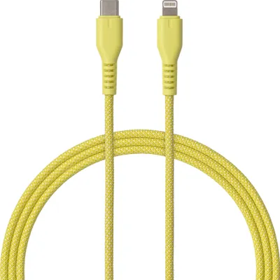 Zdjęcie produktu dla Kabel QUALO Nylon USB-C do Lightning - 1,5 m, 2,4 A, żółty QKN-CL-05 Szybkie Ładowanie 12W