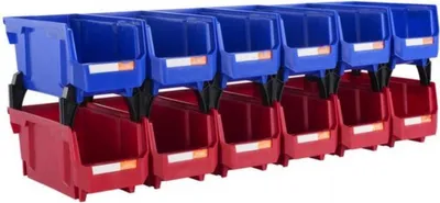 Produktbild von Stapelbare Aufbewahrungsboxen Set – 12 Stück – Blau & Rot – Für Werkstatt, Kinderzimmer & Büro