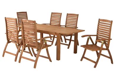 Produktbild von Merxx Gartenmöbel Set Paraiba 7tlg., 6 Klappsessel, 1 Ausziehtisch 150 (200) x 90 cm - Eukalyptus