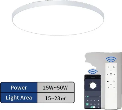 Zdjęcie produktu dla Inteligentna lampa sufitowa LED, aplikacja i pilot zdalnego sterowania, ściemniana temperatura barwowa, konstrukcja odporna na wilgoć, 1 sztuka - 50W