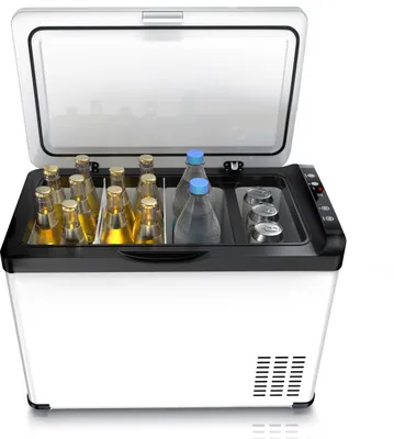 Produktbild von Brandson Kompressor Kühlbox elektrisch - Kühlung bis – 22°C - mit ECO Modus - 30 Liter – 230 V Netzspannung und 12/24 V KFZ Bordspannung – Gemüsefach – Auto Camper LKW Boot