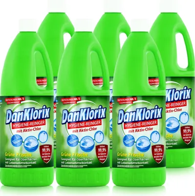 Produktbild von DanKlorix Hygiene-Reiniger Grüne Frische 1,5L - Mit Aktiv-Chlor (6er Pack)