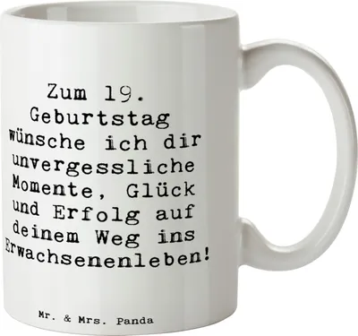 Produktbild von Mr. & Mrs. Panda Tasse Spruch 19. Geburtstag Wünsche - Weiß - Geschenk, Meilenstein, kaffeetasse bedruckt, Teetasse, Geburtstagsgeschenk, schöne Erinnerungen, Erfolg