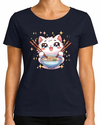 Productafbeelding van Schattig kattenramen, Japanse anime/manga, lief cadeau, T-shirt voor dames, marineblauw, maat 3XL