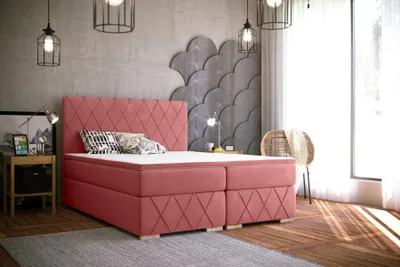Obrázek produktu pro Kompletní sada: matrace, podložka, postel s pružinovou základnou, růžová čalounění, rozměry 180x200 cm