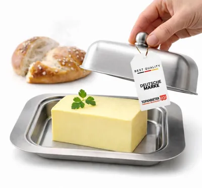 Produktbild von Edelstahl-Butterdose mit Deckel und spülmaschinenfestem Design