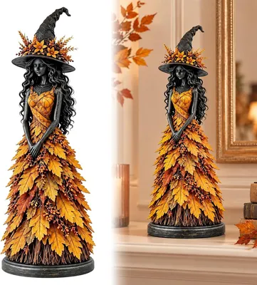Productafbeelding van Herfst heksenfiguur van hars, Halloween-decoratie, handbeschilderde