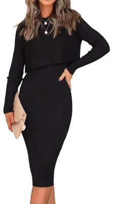 Immagine prodotto di EZBELLE: Set di due outfit da donna, composto da maglioni a maniche lunghe e top corti a coste