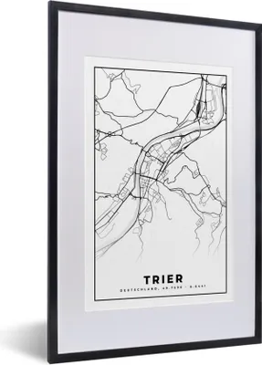 Produktbild von MuchoWow® Gerahmtes Poster Trier - Karte - Stadtplan - Wegbeschreibung 40x60 cm - Poster mit Schwarzem Bilderrahmen Wandposter Rahmen Foto Bilder - Poster in Rahmen