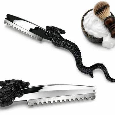 Image de Rasoir de barbier professionnel en style dragon noir, Image générée par une IA