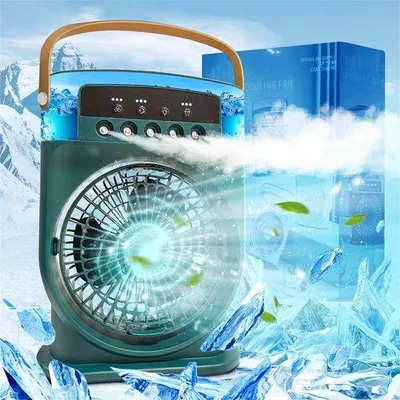Imagen del producto de Mini aire acondicionado 4 en 1, enfriador portátil con nebulizador, ventilador para refrigeración del aire, con carga USB-C y 3 velocidades. Enfriador con ventilador