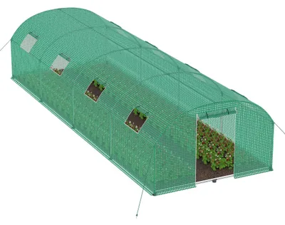 Image de Serre de culture – Serre de jardin – Tunnel de culture – Dimensions : 3 x 8 x 2 mètres – Structure en acier galvanisé – 8 fenêtres avec moustiquaires