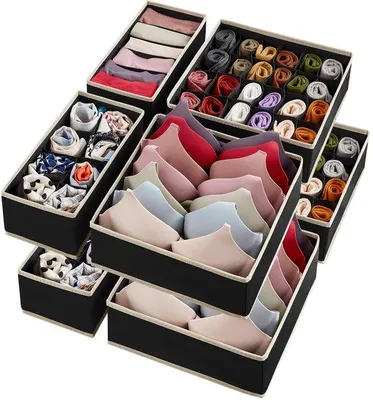 Immagine prodotto di Porta biancheria intima nero, 8 pezzi, cassettiera pieghevole