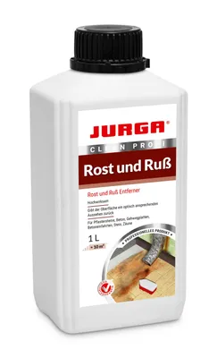 Produktbild von JURGA Rost- und Ruß Entferner, GEGEN ROSTFLECKEN auf Pflasterstein, Stein, Tiefwirksamer Kraft, Reiniger für Pflastersteine und Beton, 1L