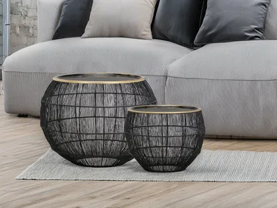 Produktbild von Couchtisch 2 teilig schwarz Beistelltisch für Sofas Wohnzimmertisch Korbtische