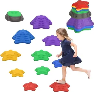 Produktbild von Flusssteine Balance-Trittsteine-Spiel Fuer Kinder 36,5x36,5x16 cm Stapelsteine Rutschfest Bis 80 kg Multicolor