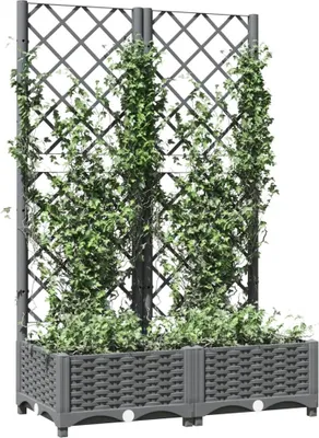 Produktbild von "2026 Aktion"Pflanzkübel/Garten-Hochbeet - CLORIS - Pflanzkasten - mit Rankgitter Hellgrau 80x40x121,5 cm PP - DEMöbel6592524