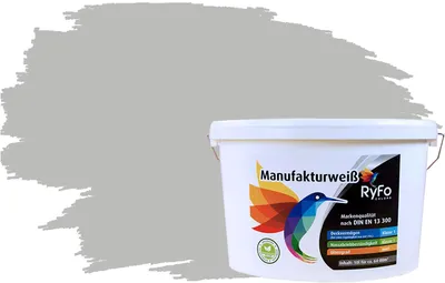 Produktbild von RyFo Colors Bunte Wandfarbe Manufakturweiß Perlgrau 10l - weitere Grau Farbtöne und Größen erhältlich, Deckkraft Klasse 1, Nassabrieb Klasse 1