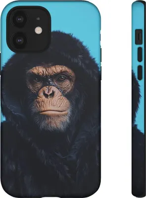 Produktbild von Affenmotiv im schwarzen Hoodie – Handyhülle Kompatibel mit iPhone 12