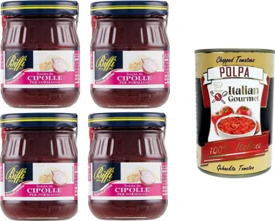 Produktbild von Biffi Salsa di Cipolle per formaggi Zwiebelsauce für Käse 4x100 gr+ Italian Gourmet polpa 400g