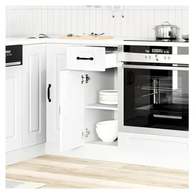 Produktbild von Küchenunterschrank Kalmar in Weiß aus Holzwerkstoff, Spülenunterschrank, Küchenschrank, Lagerschrank, Unterschrank für die Küche