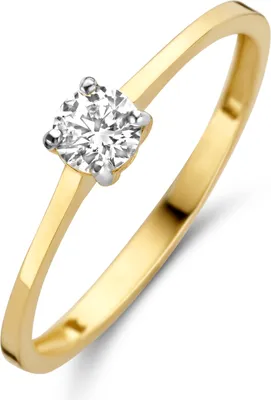 Produktbild von Neu Bling 9NBG-0195-60 Gouden Ring - Damen - Zirkonia - 4 mm - Solitair - Maat 60 - 4 Poot zetting - 14 Karaat - Goud