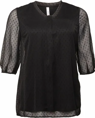 Produktbild von sheego Damen Große Größen Tunika mit Chiffon-Ärmeln und eingewebtem Muster Citywear feminin V-Ausschnitt -