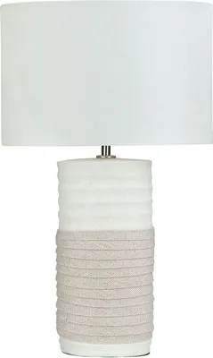 Produktbild von BELIANI Tischlampe Beige Porzellanfuß Stoffschirm Weiß langes Kabel mit Schalter Moderner Look