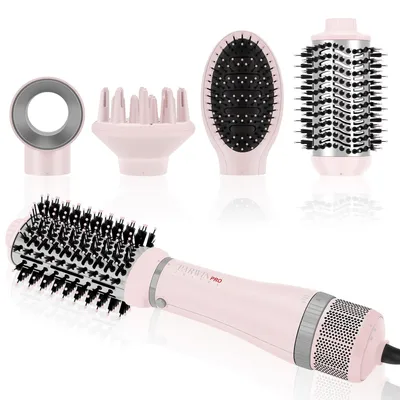 Zdjęcie produktu dla Zestaw Styler, szczotka do suszenia włosów z 4 nasadkami do suszenia, prostowania, nadawania objętości i stylizacji, pielęgnacja jonowa, 1000 W, różowy