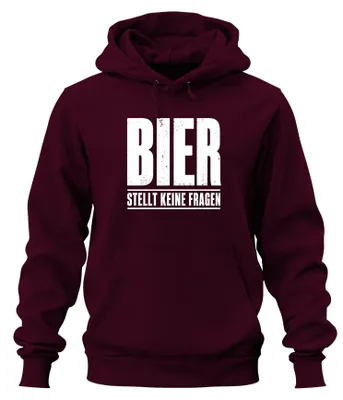 Zdjęcie produktu dla Bluza z kapturem "Bier stellt keine Fragen" (Piwo nie zadaje pytań), motyw imprezy, alkohol, kolor burgundowy, rozmiar XXL