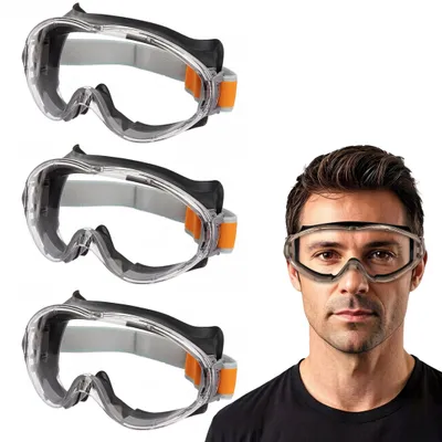 Obrázek produktu pro 3 kusy ochranných brýlí, s protizamlžovací úpravou a odolností proti poškrábání, nastavitelné a odolné proti nárazům